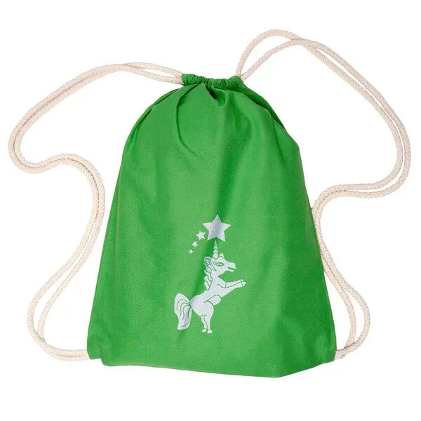 HANDGEDRUCKT HANDGEDRUCKT "Einhorn" Schul-Turnbeutel, Grün, – Produktbild 2 von 2