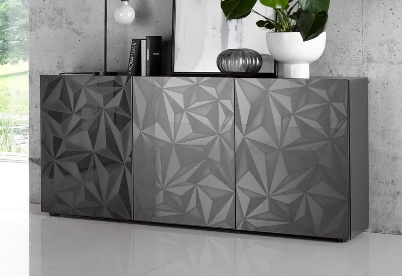 Home affaire Sideboard Prisma Breite 181, Kommode 3 Türen, Anrichte, Front mit elegantem Siebdruck, grifflos, viel Stauraum, Grau, – Produktbild 1 von 5