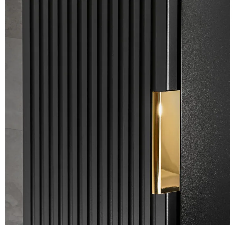 Lomadox Hochschrank ADELAIDE-56-BLACK Badmöbel 1-türig in matt schwarz gerillt, B/H/T: 35/140/25 cm, Schwarz, – Produktbild 2 von 4