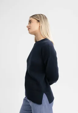 MELA MELA Damen vegan Strickpullover Boxy Jacquard Faiza Marineblau – Produktbild 1 von 1