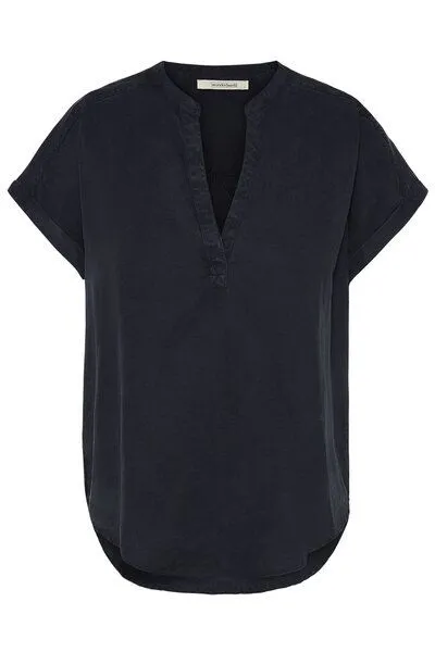 Wunderwerk Wunderwerk Damen Bluse kurzärmelig aus Leinen und TENCEL "Henley Blouse 1/2", Blau (old navy), – Produktbild 1 von 1
