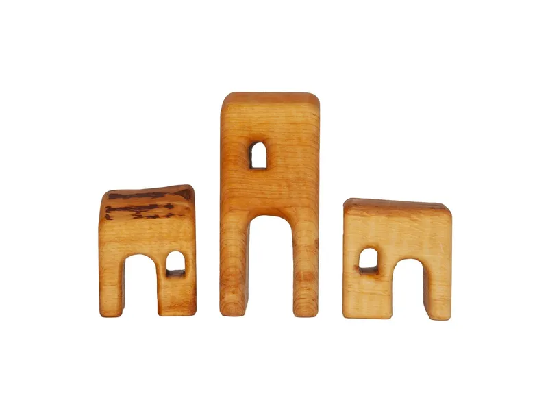 bikeho bikeho Holzbausteine natur Kleine Häuser, Erlenholz 3-teilig, Braun, – Produktbild 1 von 2
