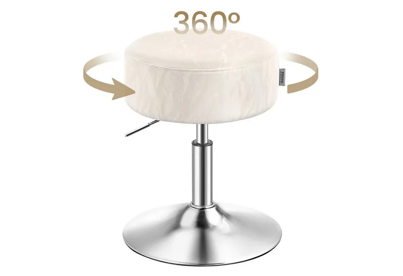 VASAGLE Barhocker Schminkhocker Schminkstuhl höhenverstellbar, 1/2er Set (1 St), für Schlafzimmer, Küche, 360° drehbar, dicke Polsterung, Cremeweiß, – Produktbild 3 von 5