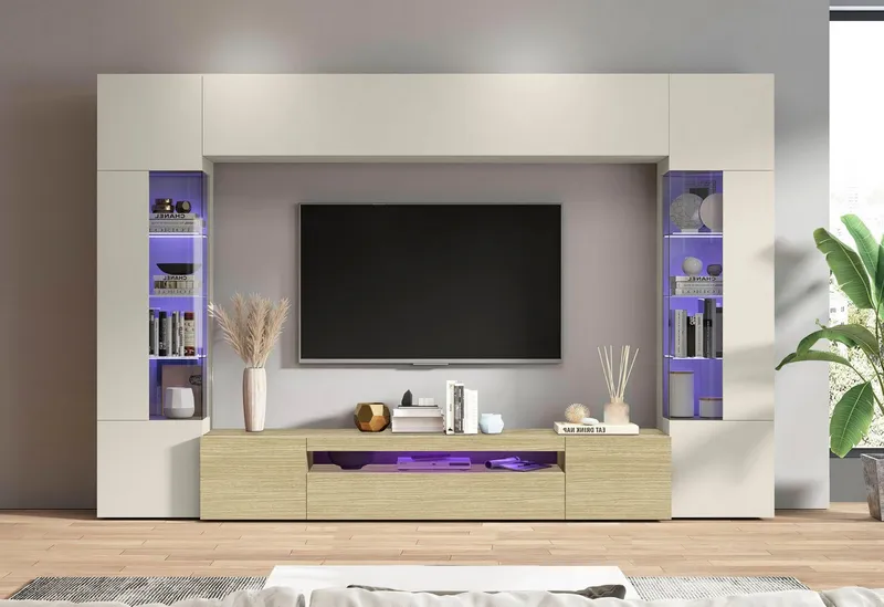 OTTO home Wohnwand New Egypt, (4-St., Breite 290cm), bestehend aus 2 Stauraumvitrinen, 1 Lowboard, 1 Hängeschrank, Braun, – Produktbild 1 von 5