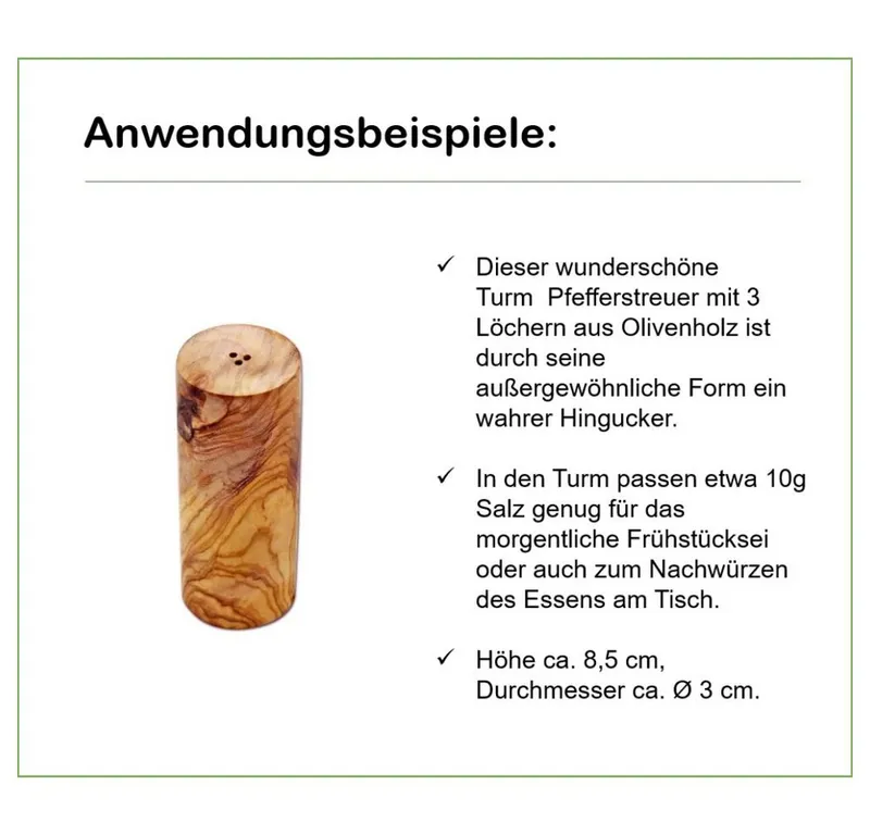Olivenholz erleben Olivenholz erleben Salzstreuer Turm aus Olivenholz – Produktbild 3 von 4