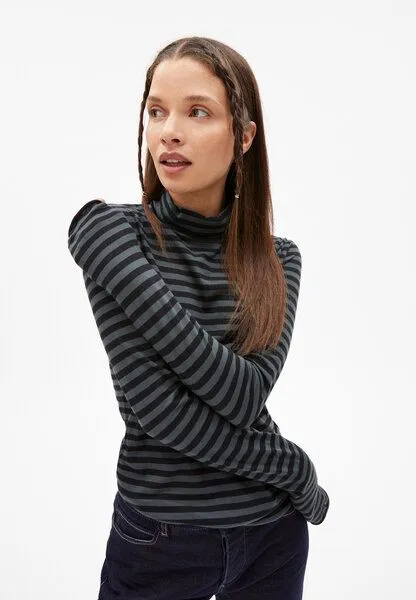 ARMEDANGELS ARMEDANGELS MALENAA STRIPES - Damen Longsleeve aus Bio-Baumwolle, Vintage green-black, – Produktbild 1 von 4