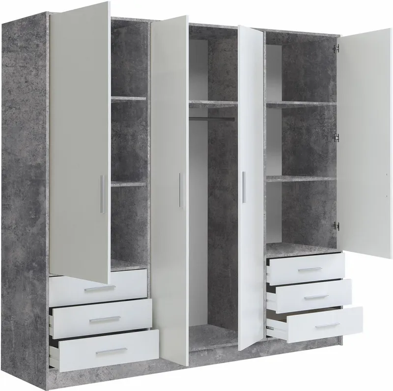 FORTE Kleiderschrank Jupiter, Made in Europe, mit 6 Schubladen, Stauraum (Maße B/H/T ca. 207/200 cm/60) Stauraum, 2 Breiten, 4 Farben, Schubladen, variable Einlegeböden, Weiß, – Produktbild 1 von 8