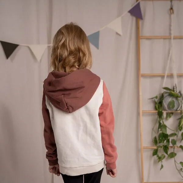 Vresh Clothing Vresh Clothing Mini Vischi - Kinder Zip-Hoodie aus Biobaumwolle, Beige/rotbraun/coral, – Produktbild 2 von 4