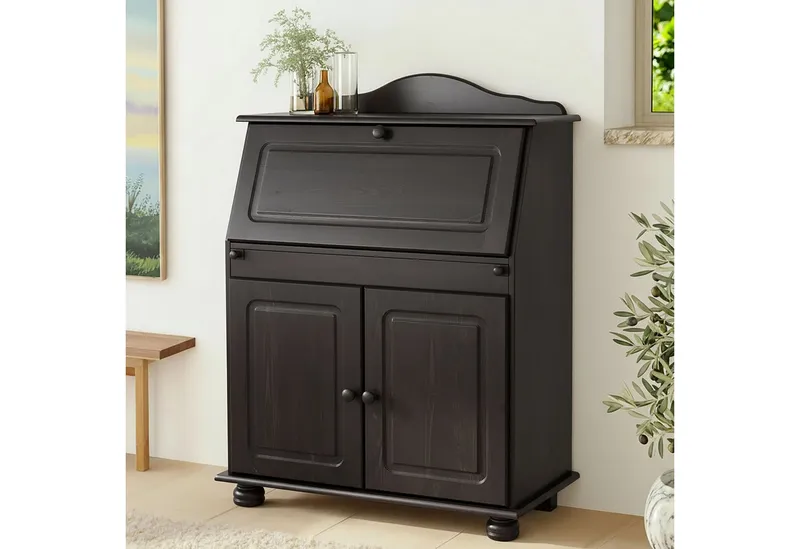 OTTO home Sekretär Mette, Schreibtisch im Landhausstil, aus Massivholz, Breite 82 cm, Braun, – Produktbild 1 von 5