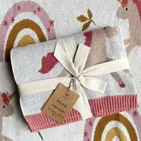 nidito nidito Bio Babydecke Baumwolle Einhorn Regenbogen - 80x100 cm - 100% Bio-Baumwolle - Beige Rosa – Produktbild 1 von 1