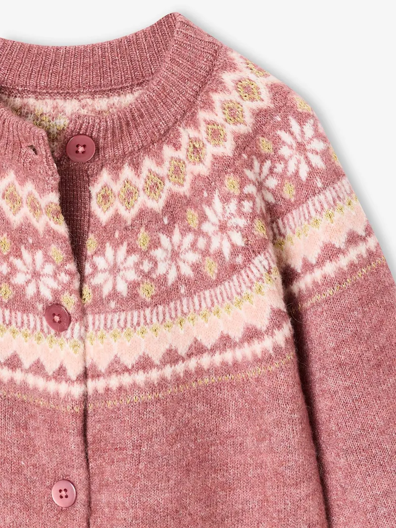 Vertbaudet Mädchen Cardigan mit Norwegermuster 42% Recycling-Polyester GRS-zertifiziert, Malve, – Produktbild 3 von 3