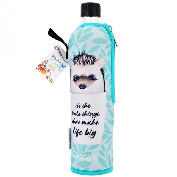 Dora's Dora's Dora’s Glas-Trinkflasche mit Neoprenbezug (0,5l) – Isoliert & Stylisch, Igel, – Produktbild 1 von 2