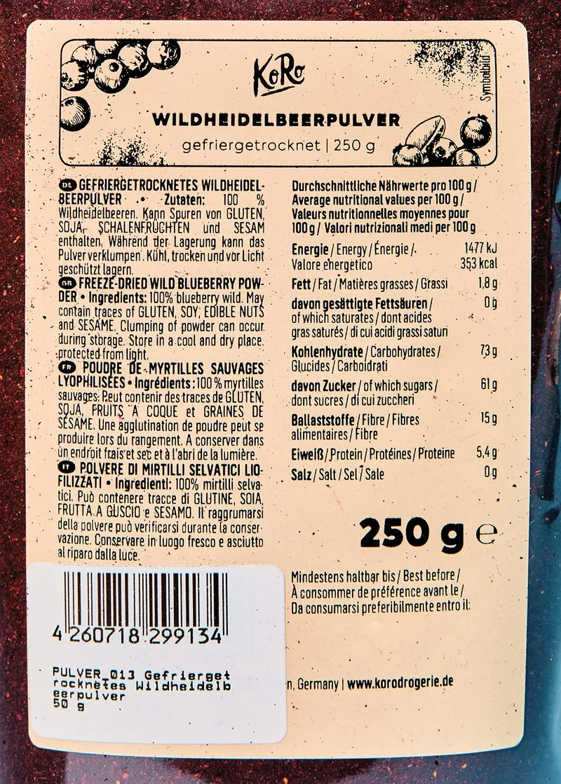 KoRo Gefriergetrocknetes Wildheidelbeerpulver 250 g – Produktbild 3 von 5
