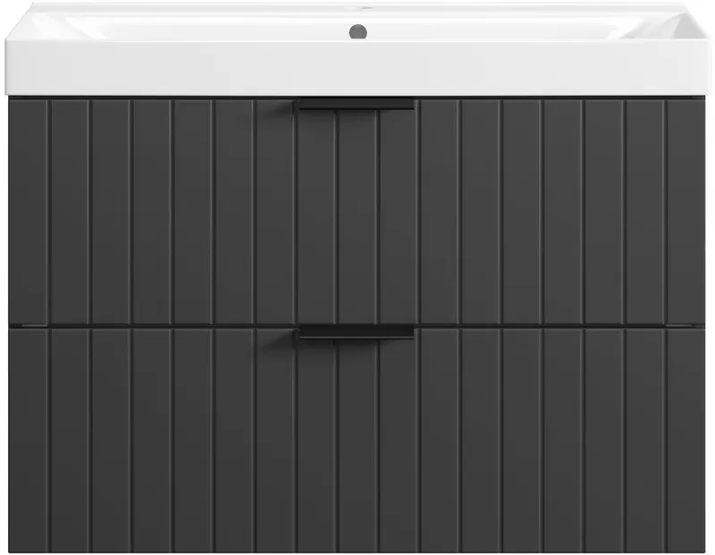 welltime Waschtisch HARMONY mit Waschbecken, Breite 60 oder 80cm, modernes Design, Schrank mit 2 Schubladen, Soft-Close-Function, Paneeloptik, Schwarz, – Produktbild 4 von 5