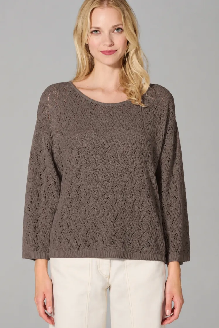 HempAge Hempage Damen vegan Pullover Mit Ajourmuster Staubbraun, Braun, – Produktbild 2 von 2