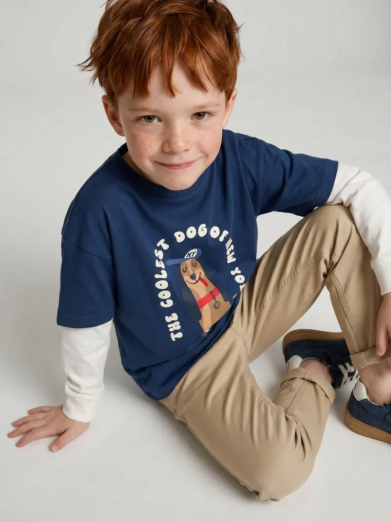 Vertbaudet Shirt Lagenlook Jungen mit Frontprint, Marine, – Produktbild 2 von 3