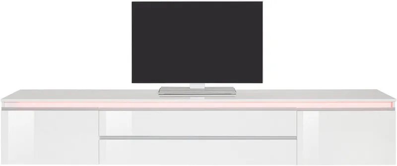 Home affaire Lowboard Magic,Lowboard,TV-Kommode,TV-Möbel,TV-Bank, Hochglanzlackiert, Alugriff, 2 Türen, 2 Schubkästen,B/T/H 240×40×40 cm, Weiß, – Produktbild 3 von 5