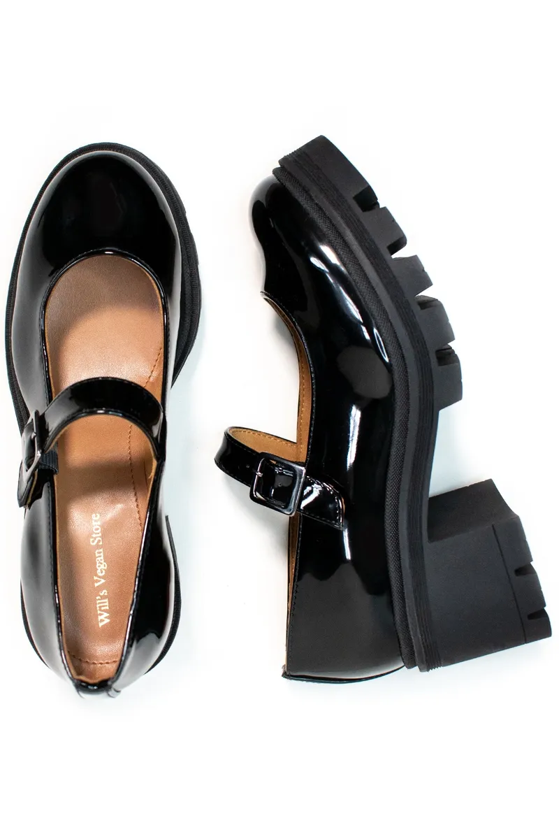 Will's Vegan Store Will's Vegan Store Damen vegan Mary Janes Track Sole Schwarz, Schwarz, – Produktbild 1 von 2