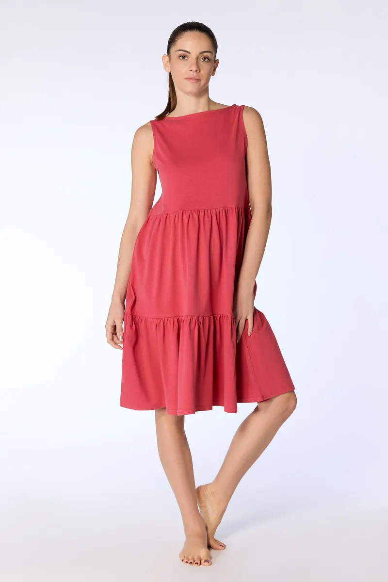 Leela Cotton Leela Cotton Damen vegan Kleid Rüsche, Hellrot, – Produktbild 1 von 1