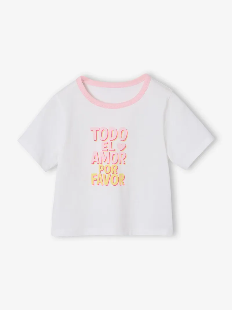 Vertbaudet T-Shirt mit Kontrast-Ausschnitt Mädchen, Wollweiß, – Produktbild 2 von 4
