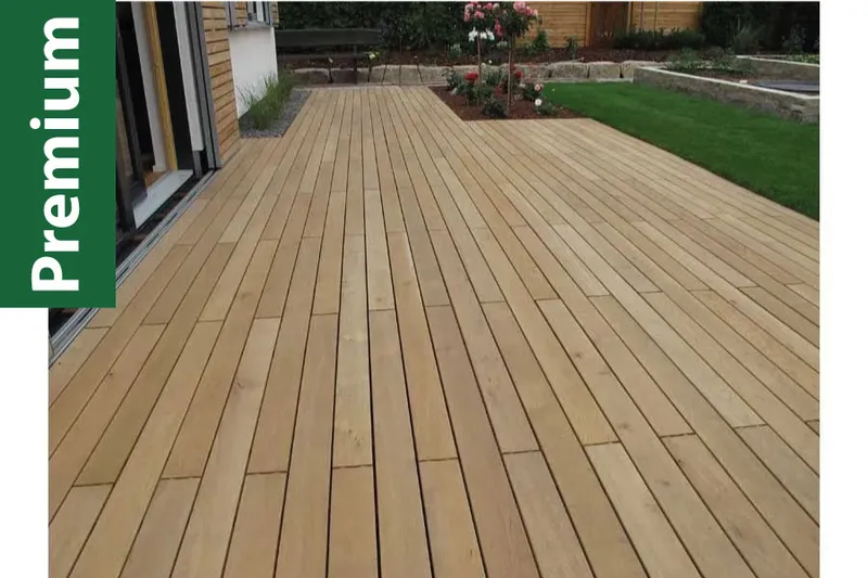 woodstore24 Eiche Premium Terrassendiele, Select Sortierung, leicht grau vorgeölt, 23 mm (S) x 120 mm (B), Länge: 1,80 m – Produktbild 1 von 1
