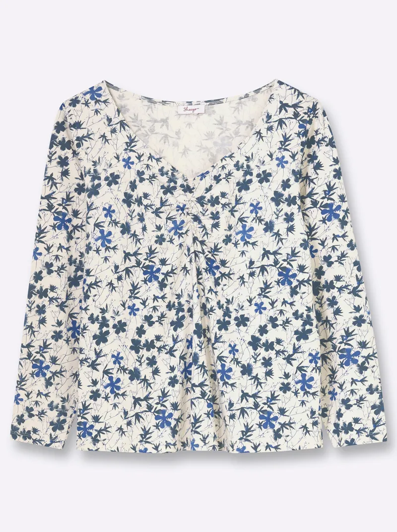 sheego Langarmshirt champagner-rauchblau-gemustert, Champagner-rauchblau-gemustert, – Produktbild 1 von 2