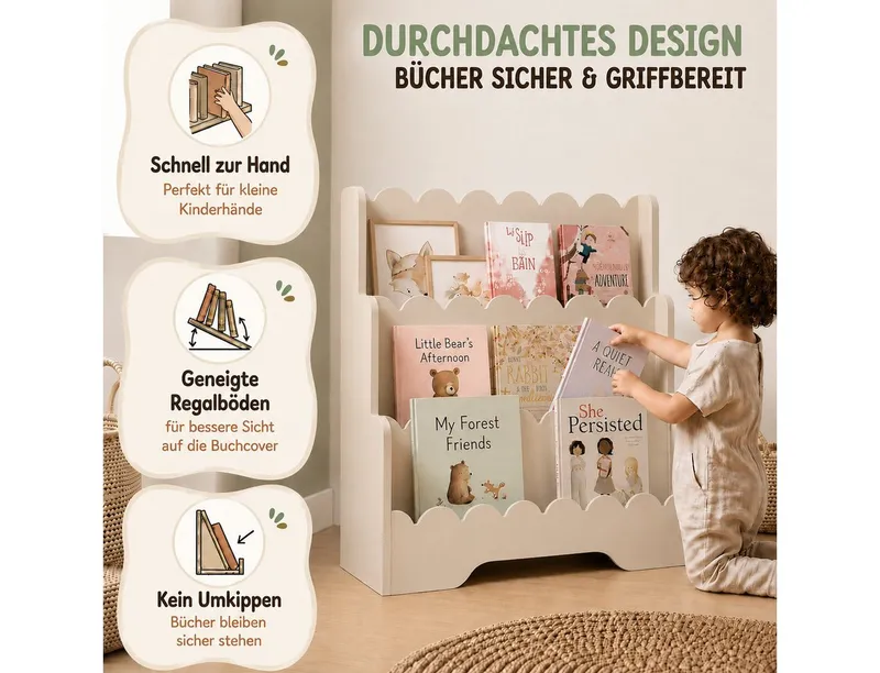 Smartwood Kinderregal Montessori, Bücherregal Kinder, FSC-Kiefernholz, Kaschmir, LULU, Kaschmir, – Produktbild 5 von 5