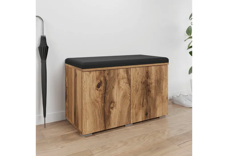 OTTO home Sitzbank Paris (inkl. Sitzkissen), moderne Truhenbank B/T/H 70x35x45, Flurbank mit Sitz aus Kunstleder, Braun, – Produktbild 2 von 5