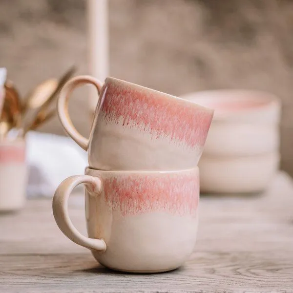Econovo Econovo Keramik Tasse Handgemacht Groß 400ml, Rot-rosa (rot), – Produktbild 3 von 4