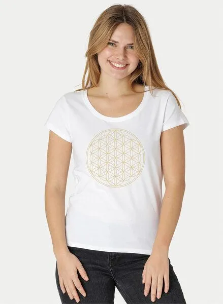 Peaces.bio - handbedruckte Biomode Peaces.bio - handbedruckte Biomode Loosefit Shirt Die Blume des Lebens, Weiss, – Produktbild 1 von 2