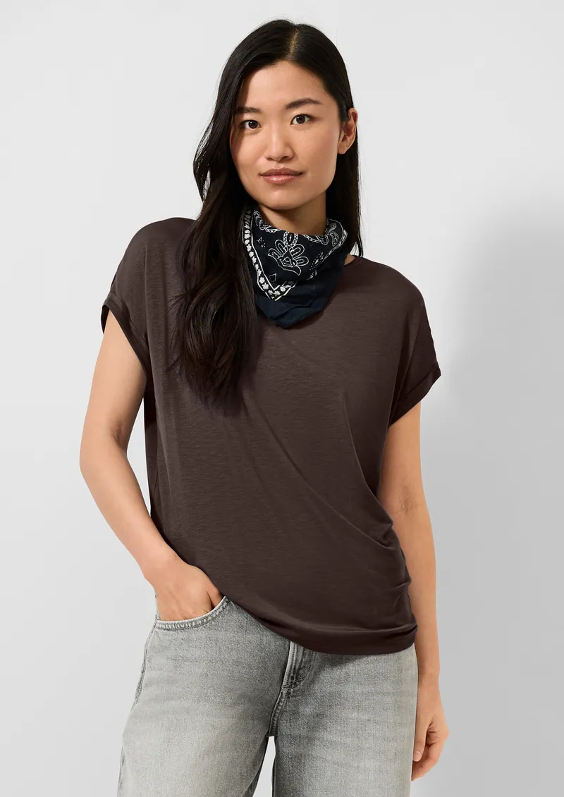 QS QS T-Shirt aus Lyocellmix, Braun, – Produktbild 2 von 3
