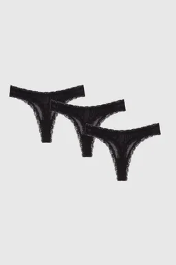 Understatement Understatement Damen vegan Multipack Thong Mesh Lace Trim Schwarz – Produktbild 1 von 1
