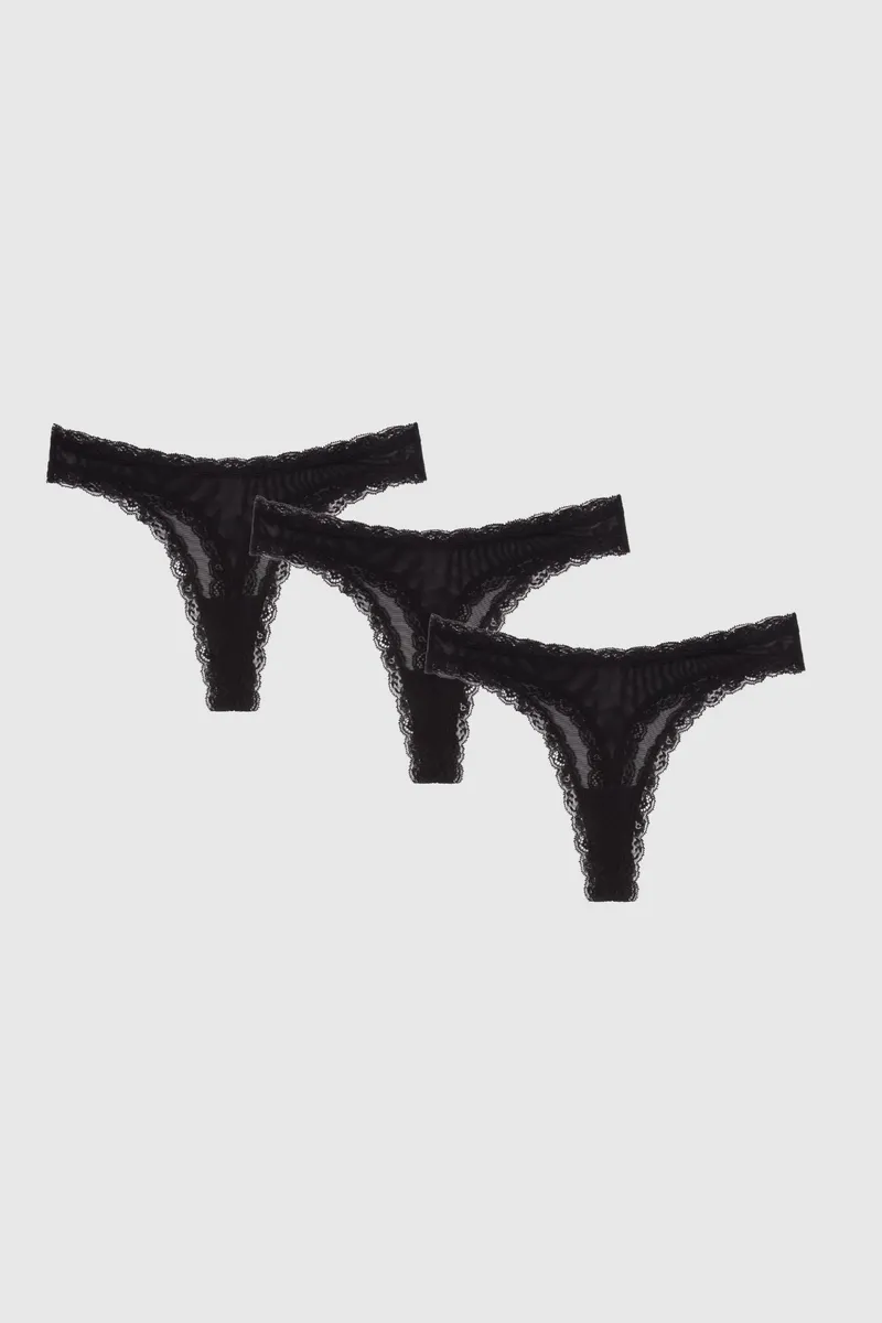 Understatement Understatement Damen vegan Multipack Thong Mesh Lace Trim Schwarz, Schwarz, – Produktbild 1 von 2