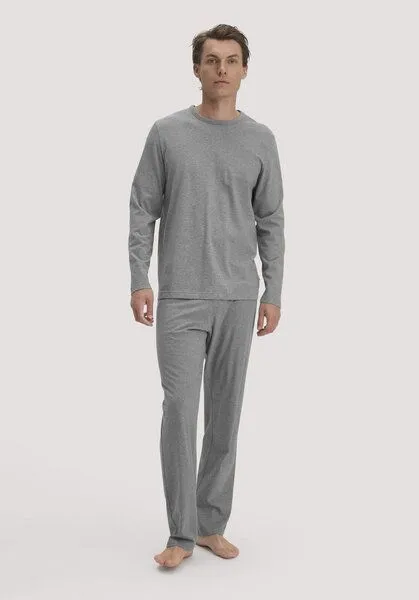 hessnatur hessnatur Pyjama PURE COTTON aus reiner Bio-Baumwolle, Grau, – Produktbild 1 von 4