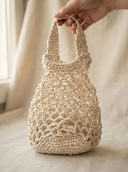 KnitToChange KnitToChange Handgehäkelte Netztasche aus Baumwolle – Natur – Produktbild 4 von 4