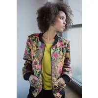 KOKOworld Bomberjacke Oversize – Stylische Bomberjacke elastischen Bündchen & Taschen – Leichte, nachhaltige Übergangsjacke mit kulturellem KOKOworld Print – Fair produziert in Polen, Broken flowers (mehrfarbig), – Produktbild 1 von 1