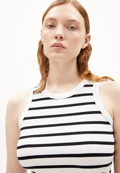ARMEDANGELS ARMEDANGELS KANITAA STRIPES Damen Ripp-Top aus Bio-Baumwoll Mix, White-black, – Produktbild 3 von 4
