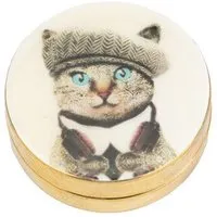 El Puente El Puente Dose aus Messing in Creme mit Katzen-Motiv | Fair Trade & Handmade aus Indien – Produktbild 1 von 1