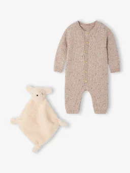 Vertbaudet Baby-Set aus Strickoverall und Schmusetuch Hase – Produktbild 1 von 1