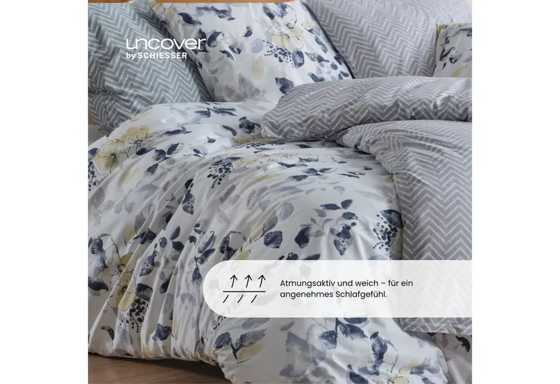 uncover by SCHIESSER Bettwäsche Grebur aus weicher Baumwolle mit einem dezenten Zickzackmuster, Renforcé, 2 teilig, OEKO-TEX® MADE IN GREEN, Grau, – Produktbild 4 von 5