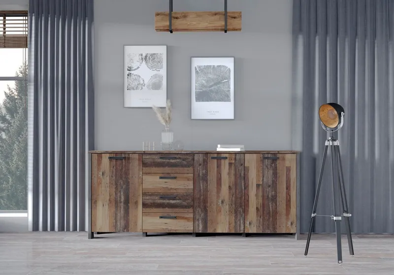 FORTE Sideboard Clif, Breite ca. 206 cm, Braun|grau, – Produktbild 1 von 5