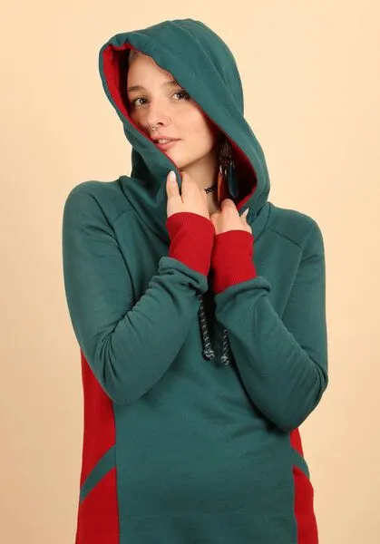 Die rote Zora Die rote Zora Hoodiekleid mit Taschen, Chilis (grün-rot), – Produktbild 2 von 4