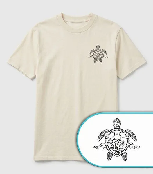 vis wear vis wear Schildkröte - Turtle Surf - Ozean und Wellen - Pure Natural Bio Baumwolle Shirt, Natural, – Produktbild 2 von 3