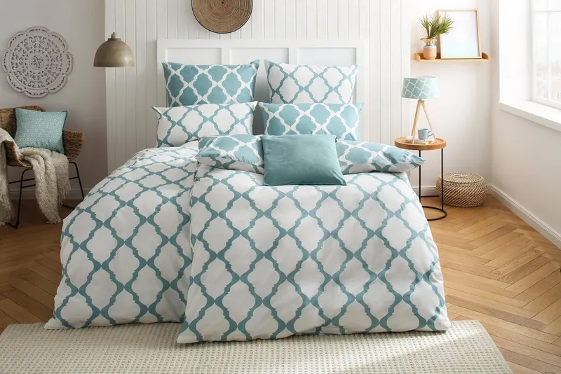 OTTO home Wendebettwäsche Alba in Gr. 135x200 oder 155x220 cm, Biber, 2 teilig, Bettwäsche mit Wendeoptik, in verschiedenen Qualitäten, Baumwolle, Blau, – Produktbild 2 von 6