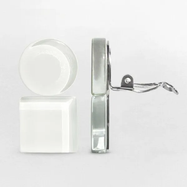 ALEXASCHA ALEXASCHA Geometrische Clip Ohrringe aus Glas | Bauhaus Design | 16 Farbkombinationen, Schneeweiss, – Produktbild 4 von 4