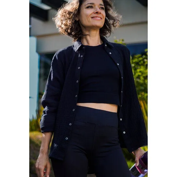 Hutch&Putch Hutch&Putch Musselin Oversize Bluse - Klassische Bluse - Langarmbluse aus 100% Bio-Baumwolle, Schwarz, – Produktbild 2 von 4