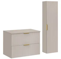 Lomadox Badmöbel-Set ADELAIDE-56-CASHMERE, (Spar-Set, 2-St., Waschtisch Hochschrank), 80cm Waschtisch, kaschmir mit gerillter Front – Produktbild 1 von 1