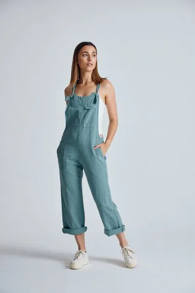 Flax and Loom Flax and Loom Leinen Latzhose Mary Lou, Retro blue (grün), – Produktbild 2 von 8