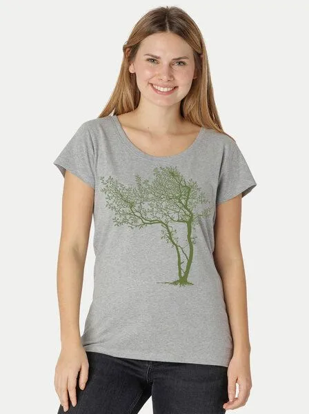 Peaces.bio - handbedruckte Biomode Peaces.bio - handbedruckte Biomode Bio-Damen-Loosefit-T-Shirt Fancy Tree, Hellgrau, – Produktbild 1 von 2