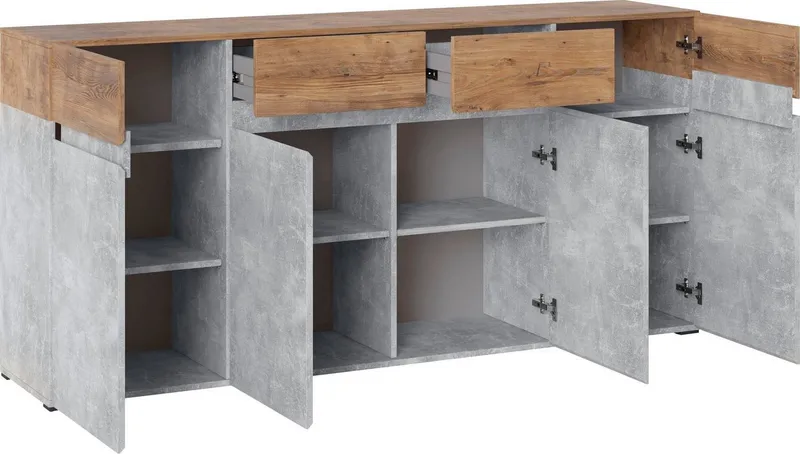 Home affaire Sideboard Rimini, Kommode, Schubladenschrank, 4 Türen, 2 Schubkästen, Breite 180 cm, Grau, – Produktbild 3 von 5